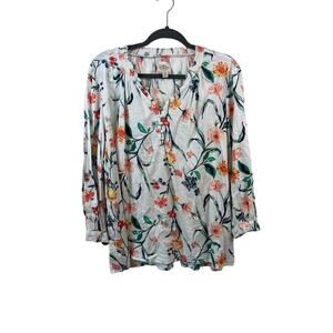 St. John Bay White Floral Blouse Top Size XL